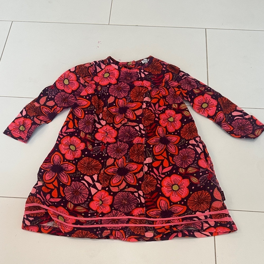 Le Top Pink and Orange Floral Dress corduroy 4T